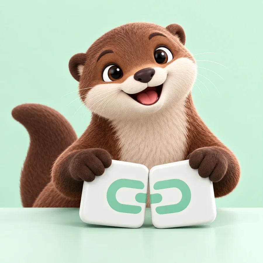 A smiling brown otter brings two mint link tiles together.